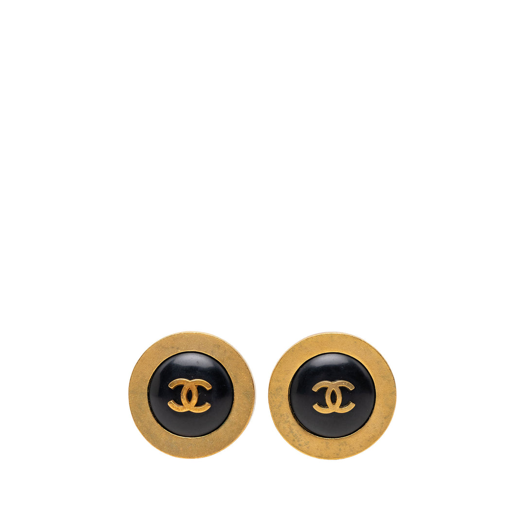 Chanel CC plaqué Émail Rond Clip On Boucles d’oreilles