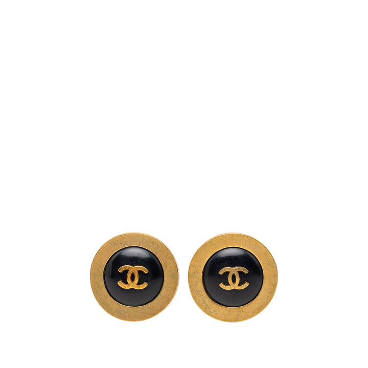 Chanel CC plaqué Émail Rond Clip On Boucles d’oreilles