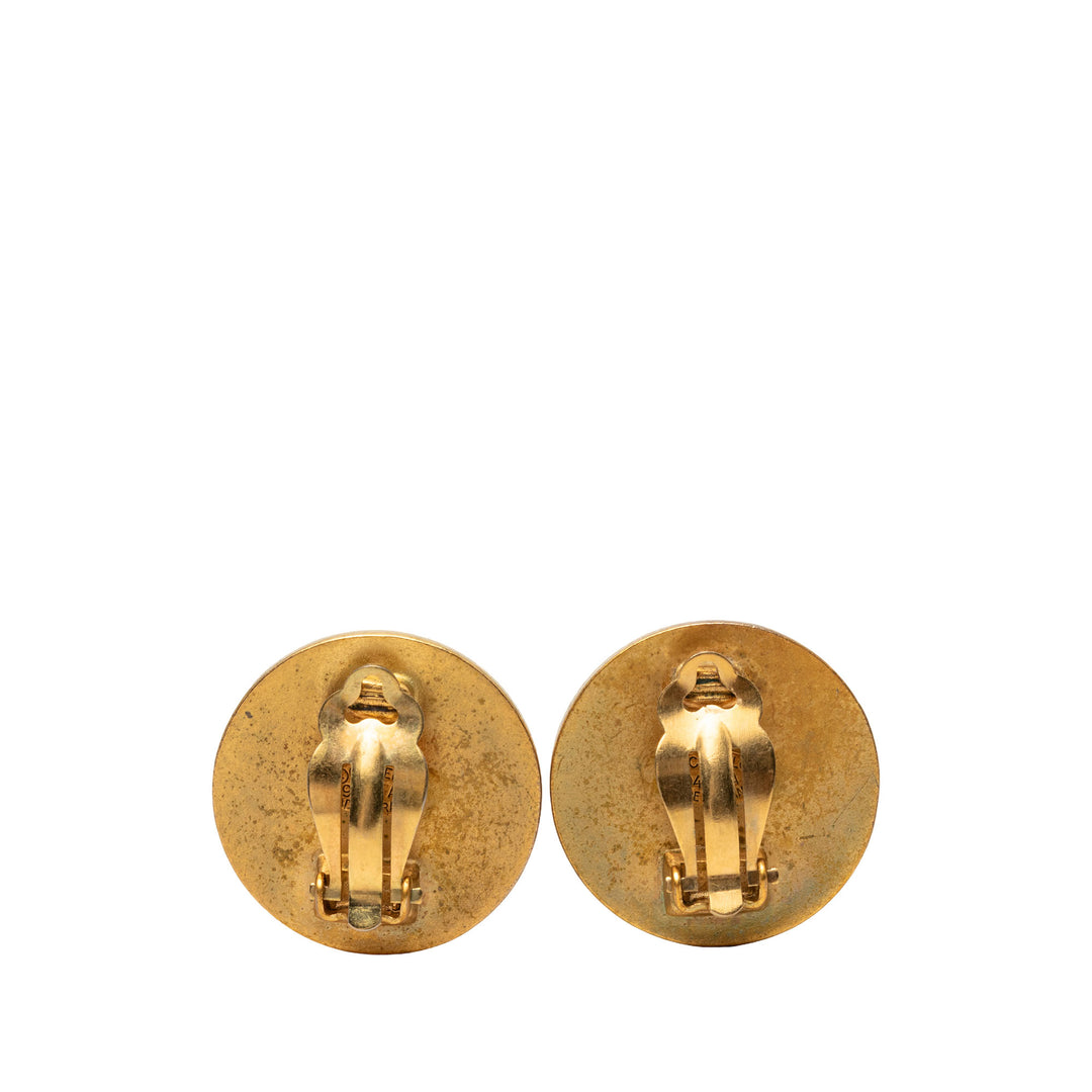 Chanel CC plaqué Émail Rond Clip On Boucles d’oreilles
