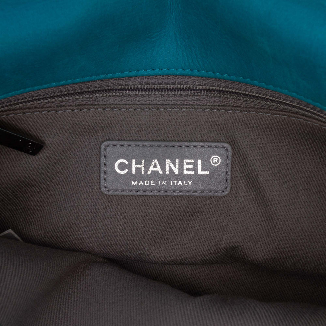 CC Irisé Diamond Stitch à rabat Cuir de veau Bleu