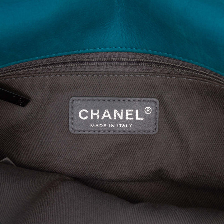 CC Irisé Diamond Stitch à rabat Cuir de veau Bleu