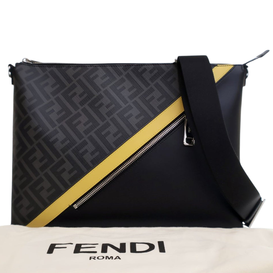 Fendi Zucca Coated Toile Diagonal Sac porté croisé Gris