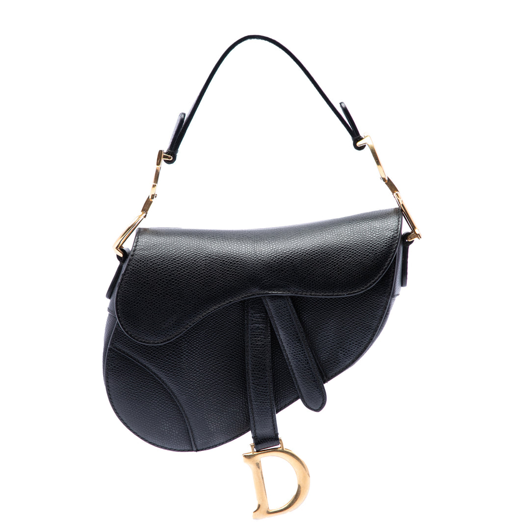 Dior Sac à main grainé Saddle Mini Cuir de veau grainé Noir – vue principale – GABY PARIS