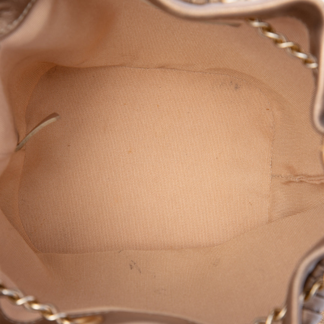 Chanel Small Metallic Cuir d'agneau Coco Pleats Drawstring Bucket Sac