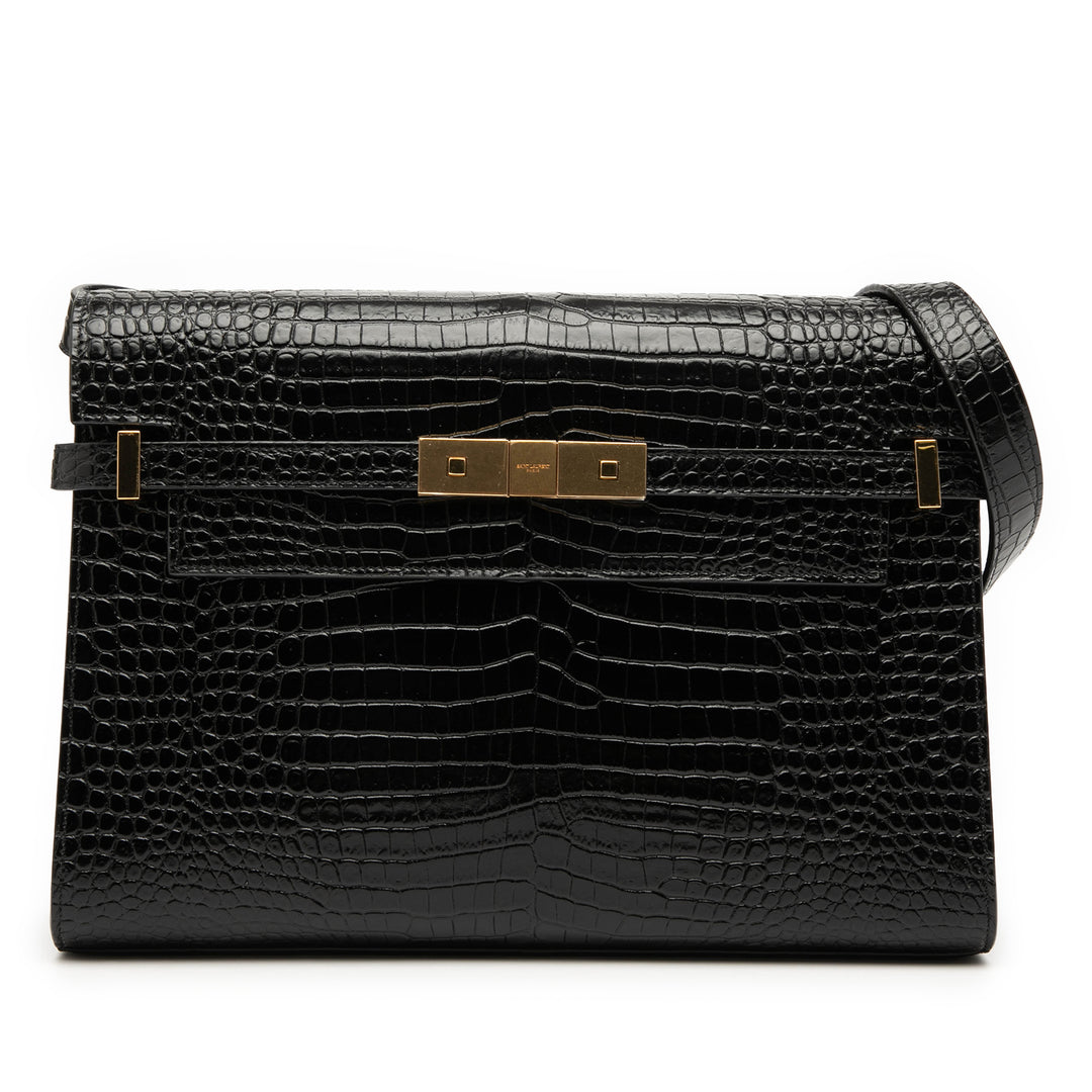 Saint Laurent Medium Shiny Croc Embossed Manhattan Sac bandoulière Noir – GABY PARIS Authentique