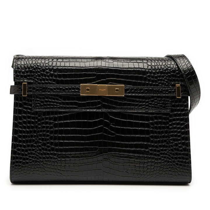 Saint Laurent Medium Shiny Croc Embossed Manhattan Sac bandoulière Noir – GABY PARIS Authentique