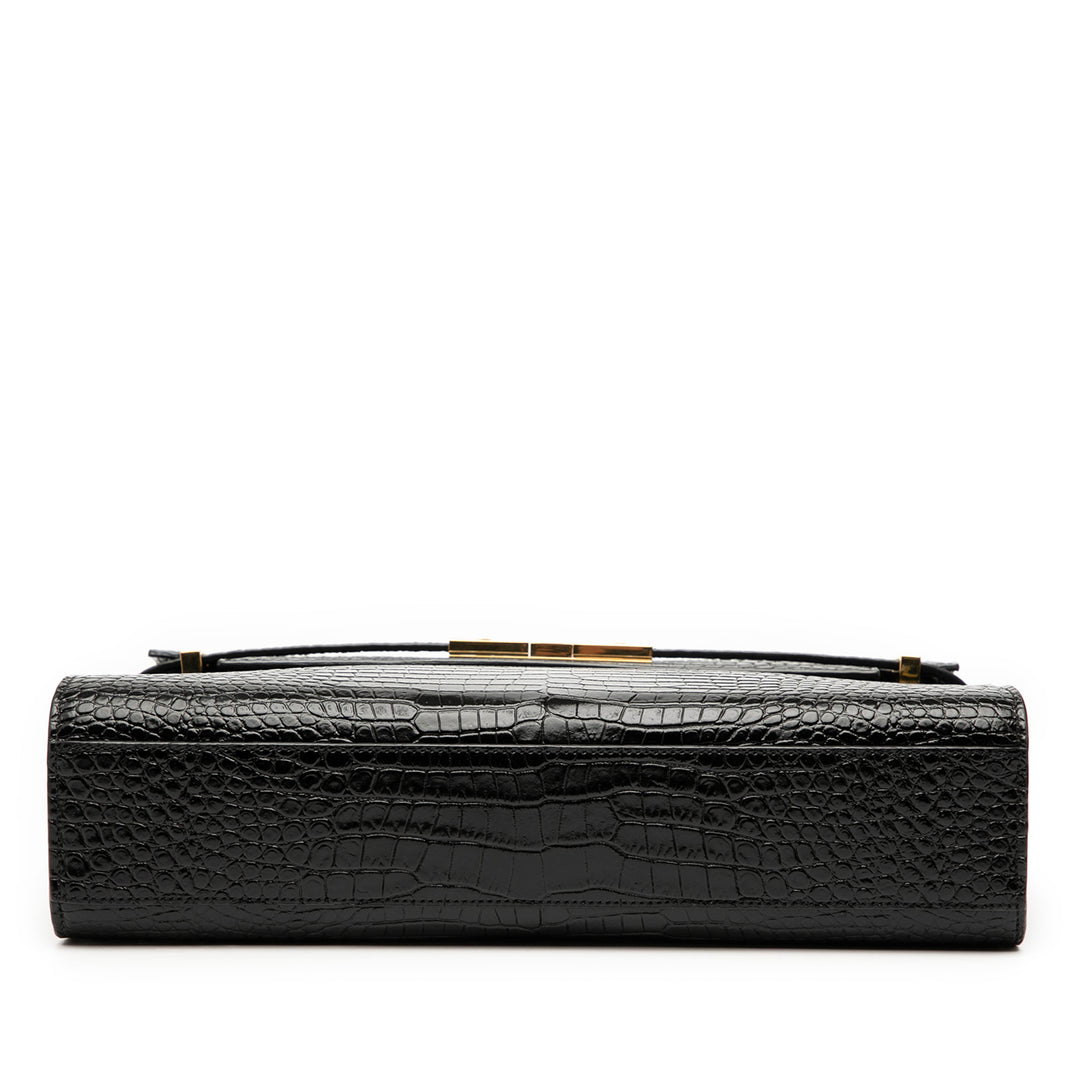 Saint Laurent Medium Shiny Croc Embossed Manhattan Sac bandoulière Noir – GABY PARIS Authentique