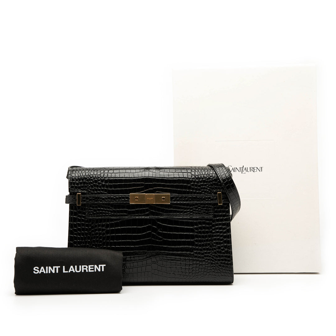Saint Laurent Medium Shiny Croc Embossed Manhattan Sac bandoulière Noir – GABY PARIS Authentique