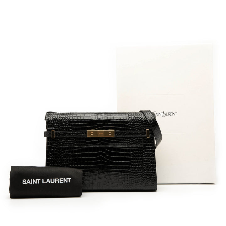 Saint Laurent Medium Shiny Croc Embossed Manhattan Sac bandoulière Noir – GABY PARIS Authentique