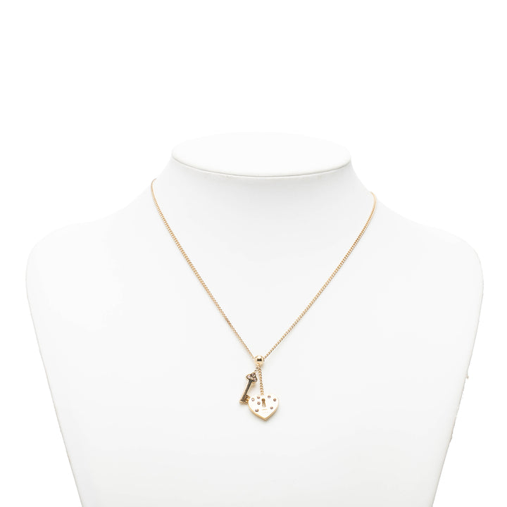 CC plaqué Strass Heart Lock And Key Pendant Collier Doré