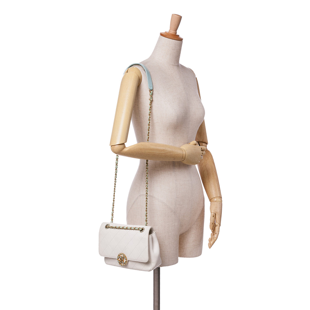 CC Quilted Calfskin Single Flap White - Gaby Paris