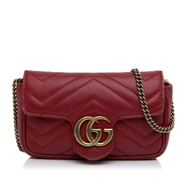 Gucci Mini GG Marmont Matelasse Cuir Flap Sac porté croisé Rouge