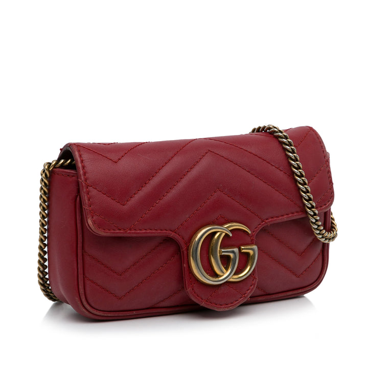 Gucci Mini GG Marmont Matelasse Cuir Flap Sac porté croisé Rouge