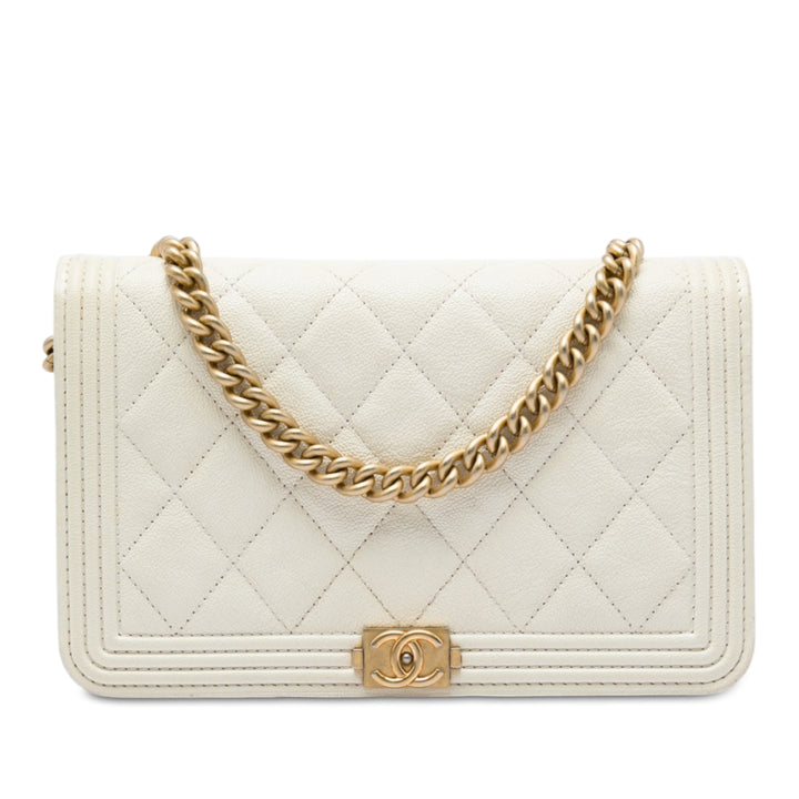 Matelassé Boy Wallet on Chain Cuir caviar Blanc