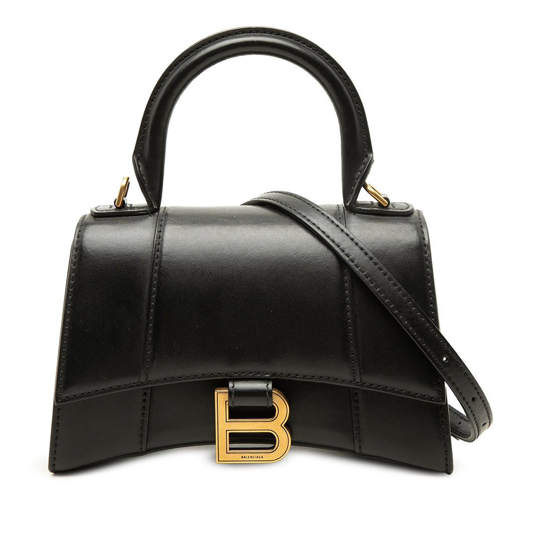 Balenciaga Sac à main Hourglass à XS Cuir de veau Noir – vue principale – GABY PARIS