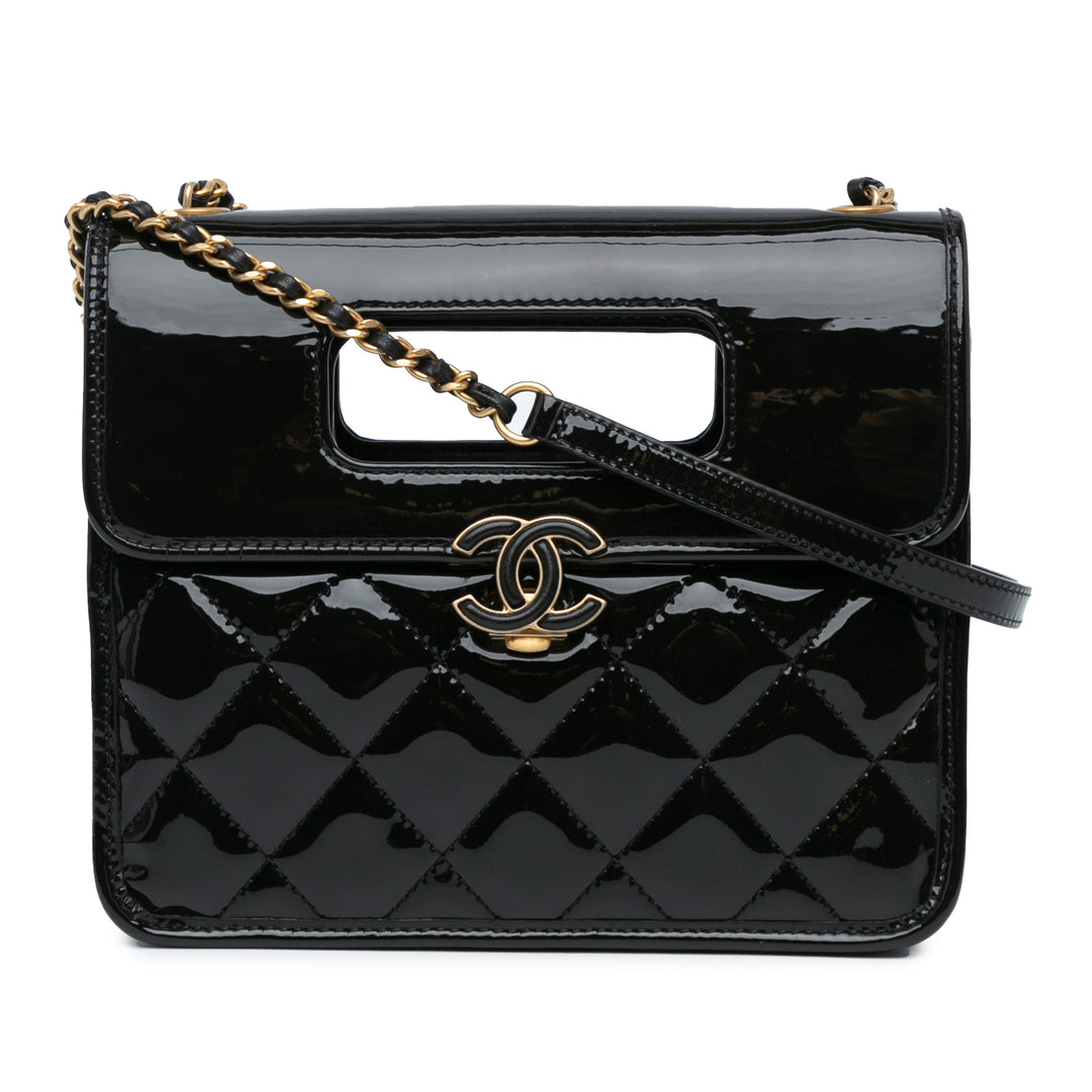 Chanel Mini Quilted Patent Graphic Catch Flap Black - GABY PARIS