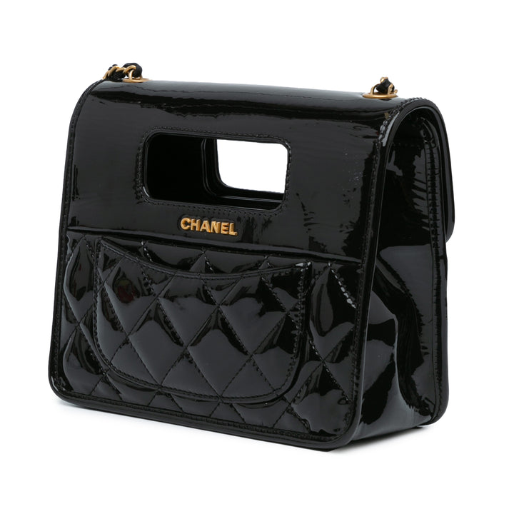 Chanel Mini Quilted Patent Graphic Catch Flap Black - GABY PARIS