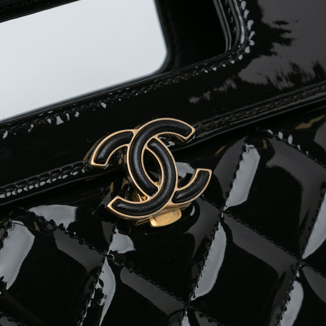 Chanel Mini Quilted Patent Graphic Catch Flap Black - GABY PARIS