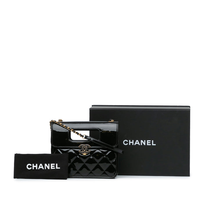 Chanel Mini Quilted Patent Graphic Catch Flap Black - GABY PARIS