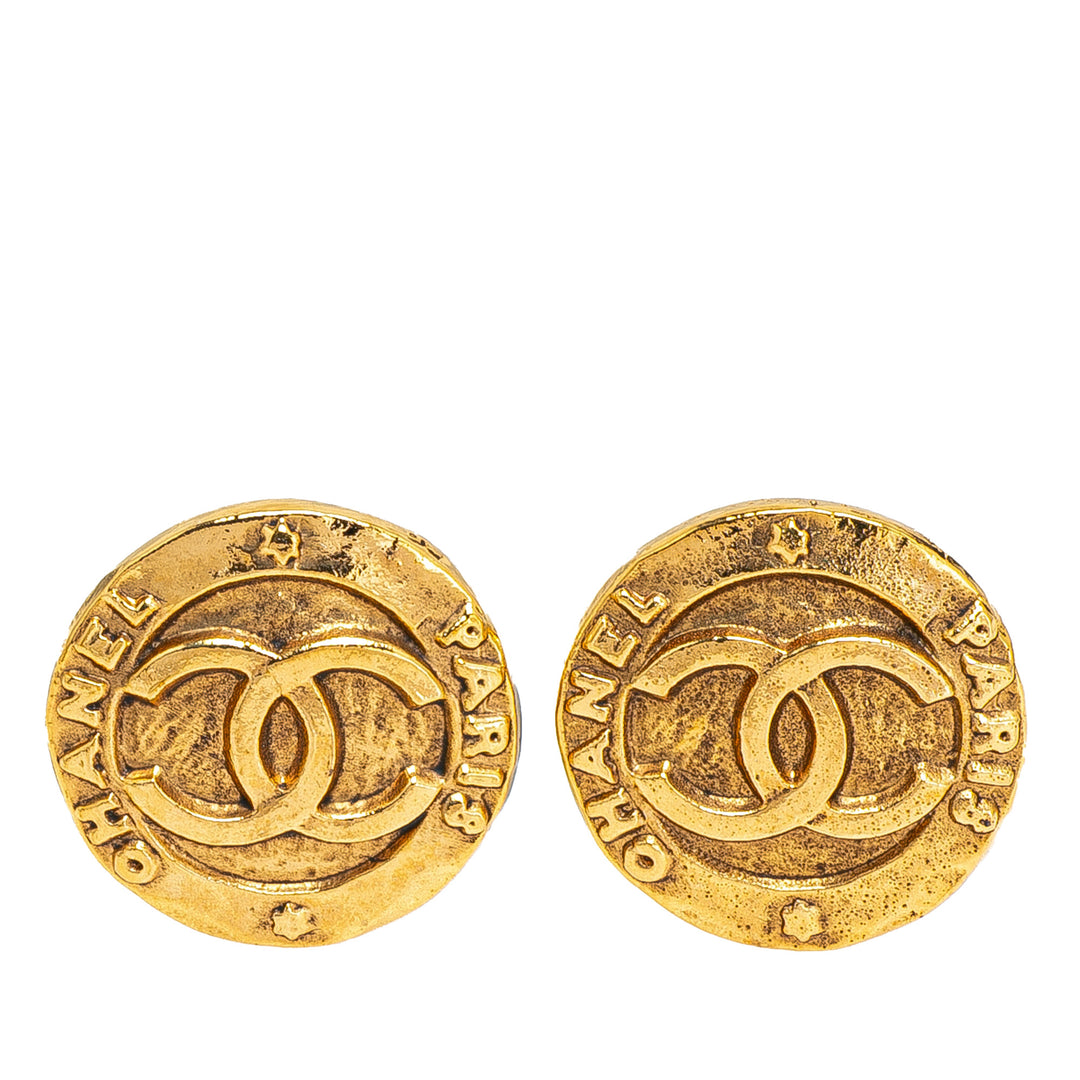 Gold Plated CC Round Clip On Earrings Gold - Gaby Paris