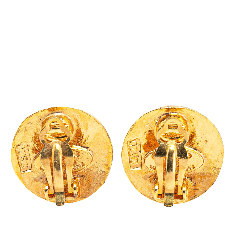 Gold Plated CC Round Clip On Earrings Gold - Gaby Paris