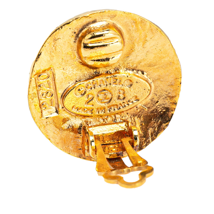 Gold Plated CC Round Clip On Earrings Gold - Gaby Paris