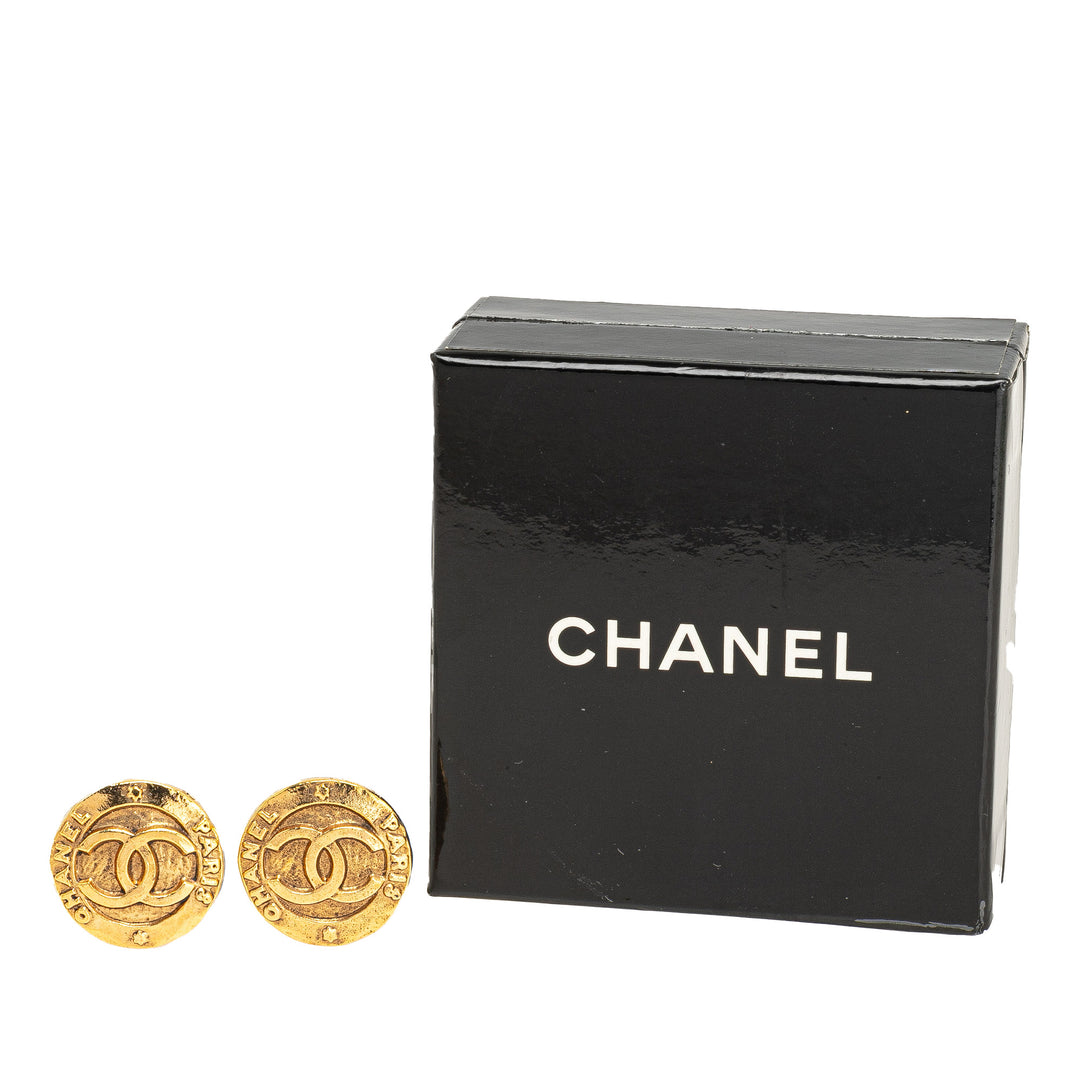 Gold Plated CC Round Clip On Earrings Gold - Gaby Paris