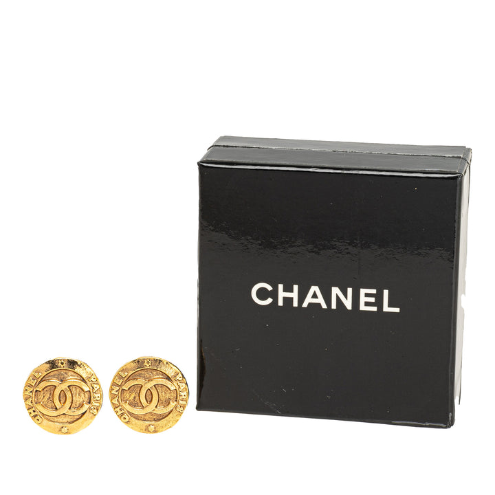 Gold Plated CC Round Clip On Earrings Gold - Gaby Paris