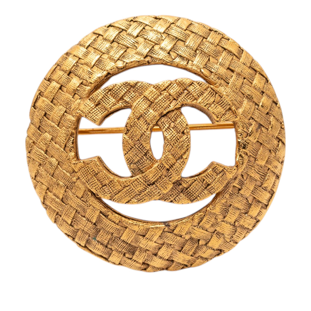 Chanel CC plaqué Woven Rond Broche