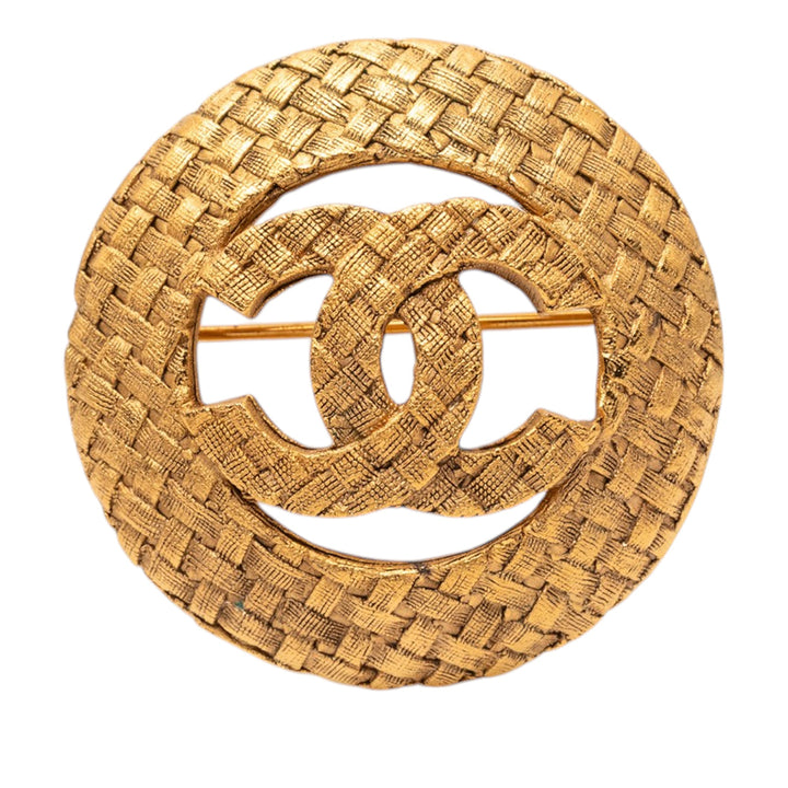 Chanel CC plaqué Woven Rond Broche