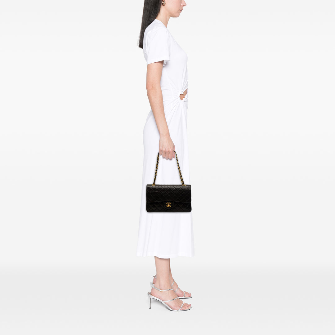 Classic Double rabat Moyen Cuir d'agneau Noir