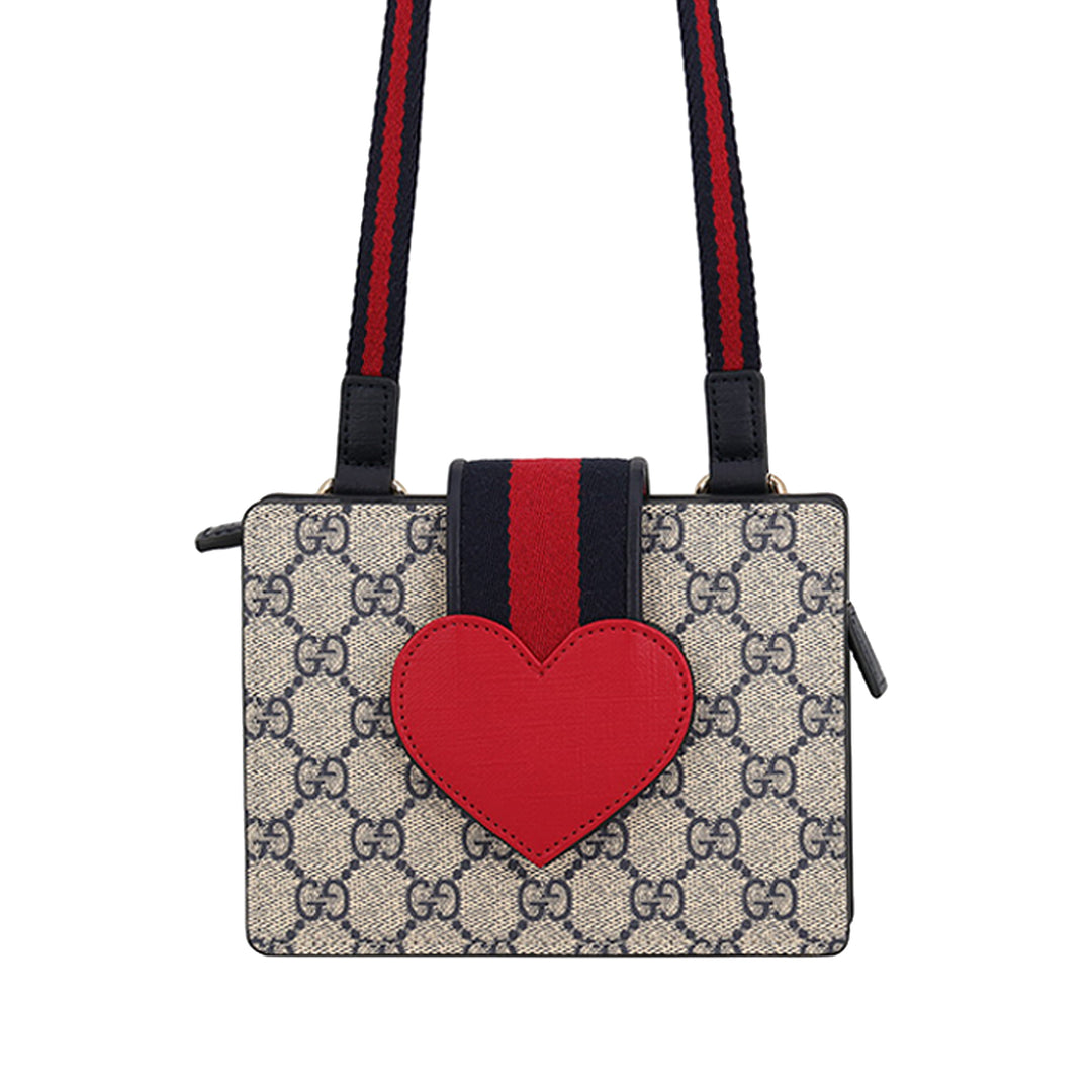 Gucci Kids Heart Web Sac GG Supreme Beige