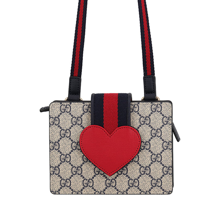 Gucci Kids Heart Web Sac GG Supreme Beige