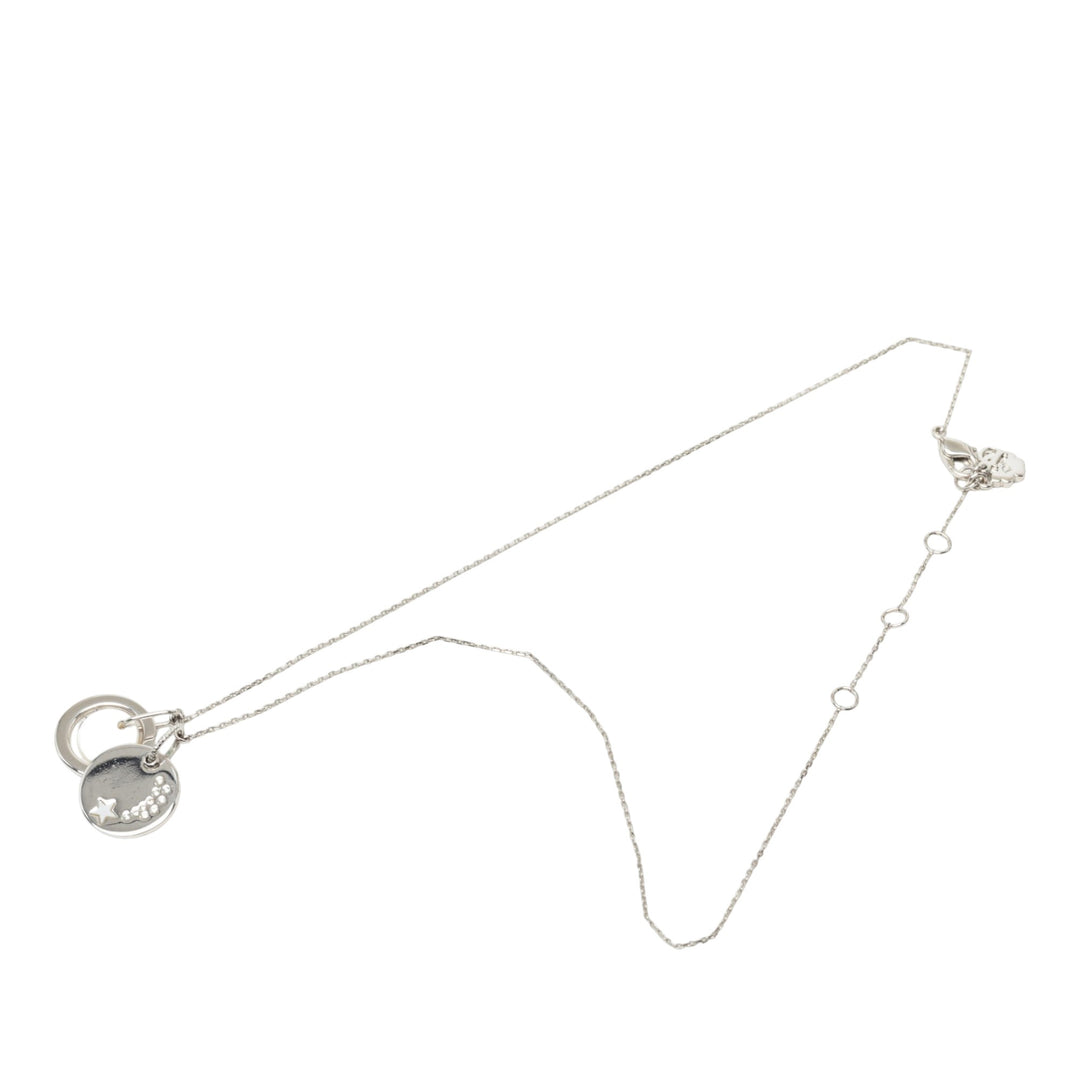Dior Brass et Strass Double Pendant Charm Collier Argenté