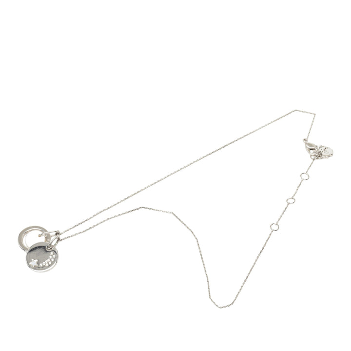 Dior Brass et Strass Double Pendant Charm Collier Argenté