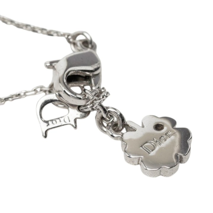 Dior Brass et Strass Double Pendant Charm Collier Argenté