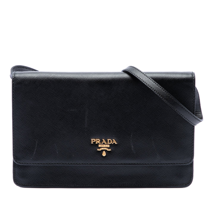 Prada Portefeuille Saffiano Noir – vue principale – GABY PARIS
