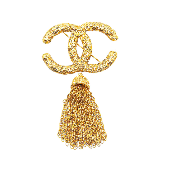 Gold Plated CC Fringe Brooch Gold - Gaby Paris