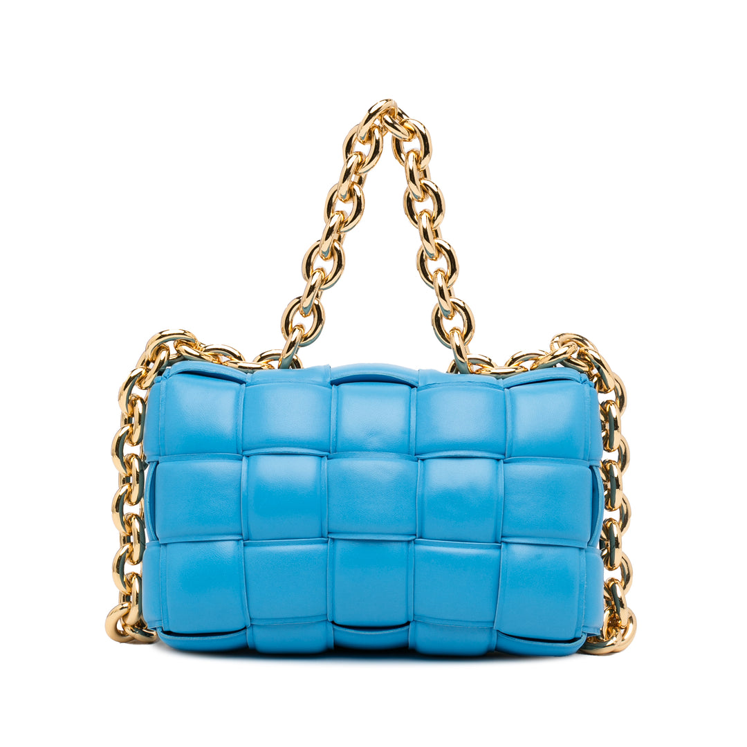 Nappa Intrecciato Padded Chain Cassette Satchel Blue - Gaby Paris