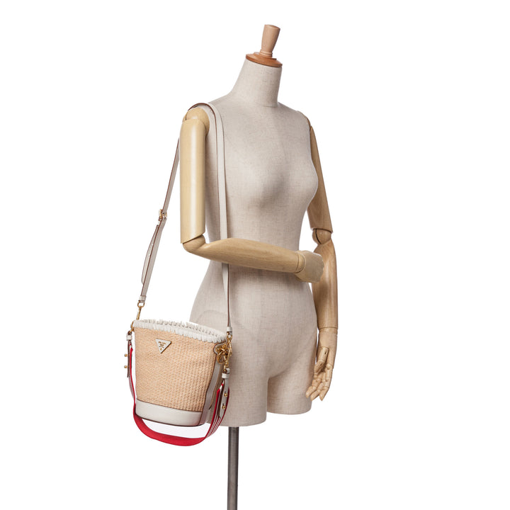 City Calf Trimmed Paglia Bucket Bag Brown - Gaby Paris
