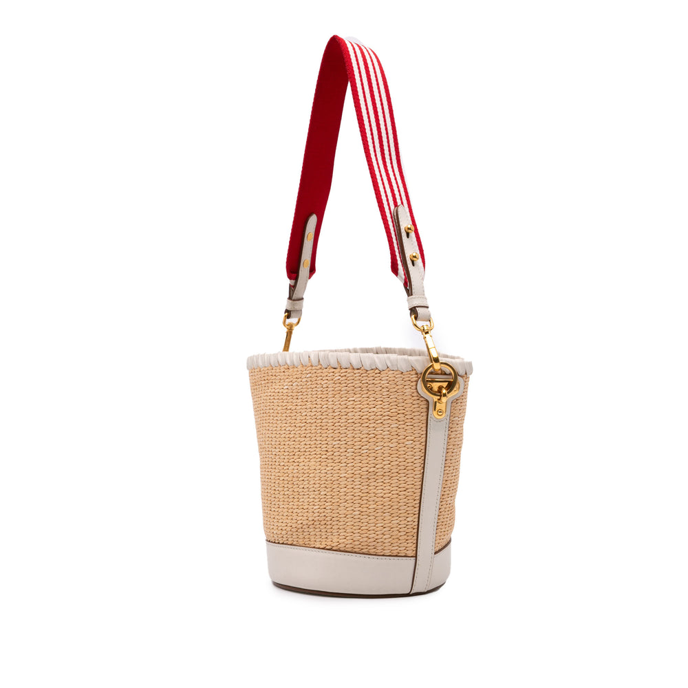 City Calf Trimmed Paglia Bucket Bag Brown - Gaby Paris