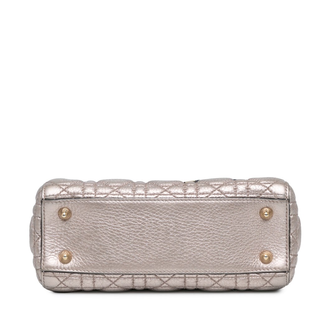Small Metallic Grained Calfskin Cannage Supple Lady Dior Silver - Gaby Paris