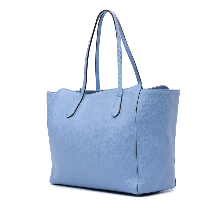 Medium Leather Swing Tote Blue - Gaby Paris