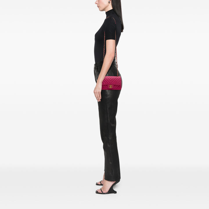Chanel Mini Rectangular Classic Chevron Cuir d’agneau Simple rabat