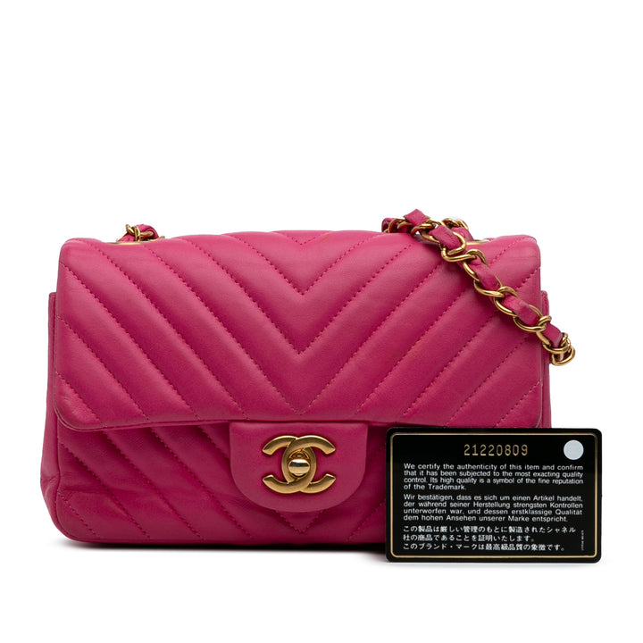 Chanel Mini Rectangular Classic Chevron Cuir d’agneau Simple rabat