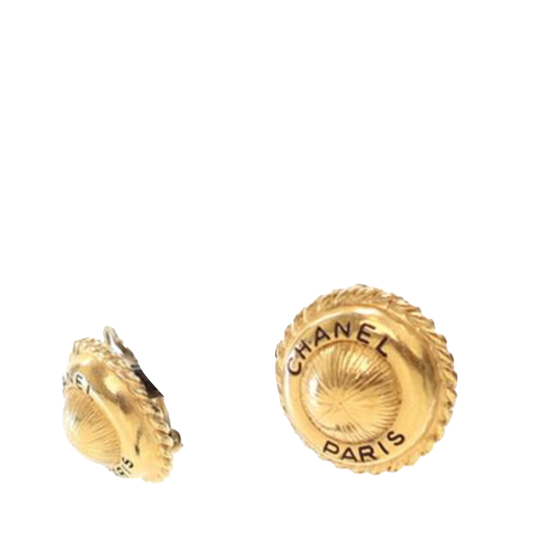 Gold Plated Logo Round Clip On Earrings Gold - Gaby Paris