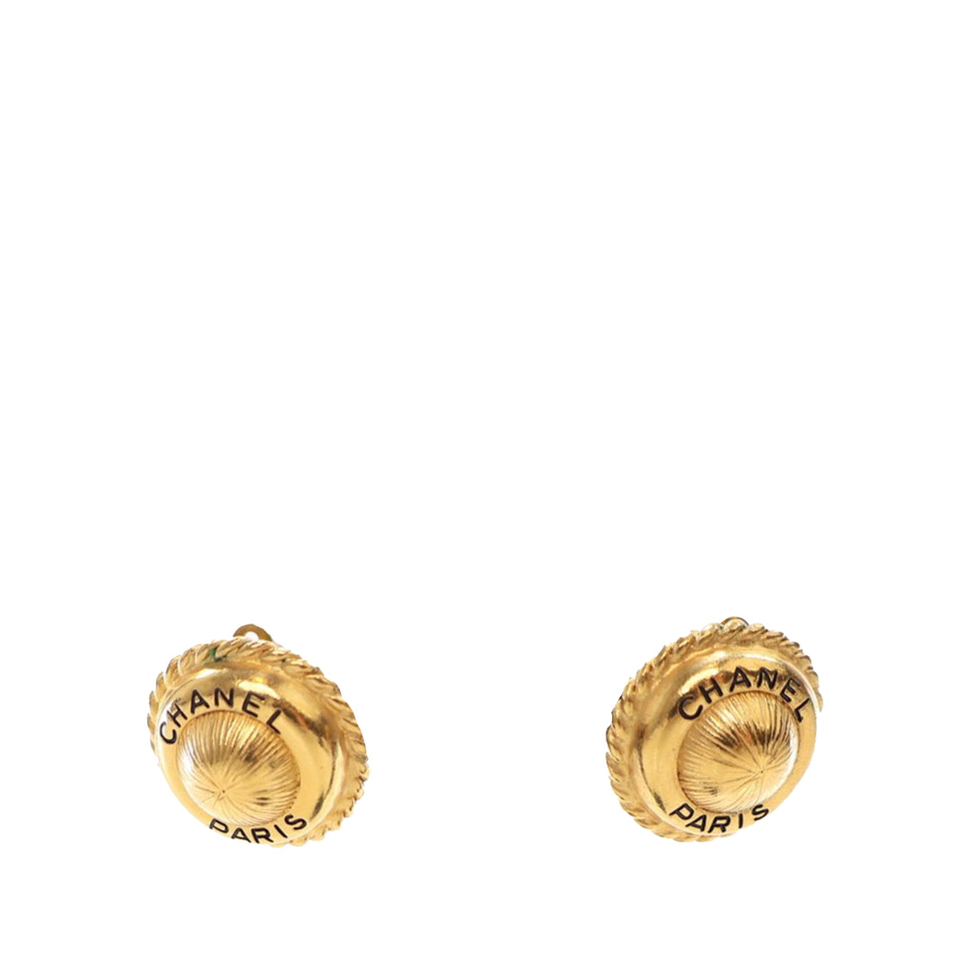 Gold Plated Logo Round Clip On Earrings Gold - Gaby Paris