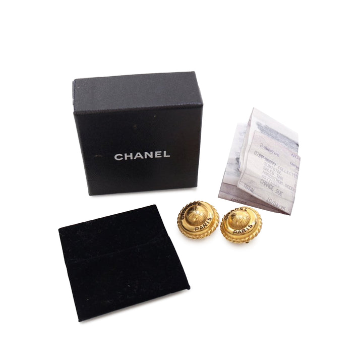 Gold Plated Logo Round Clip On Earrings Gold - Gaby Paris