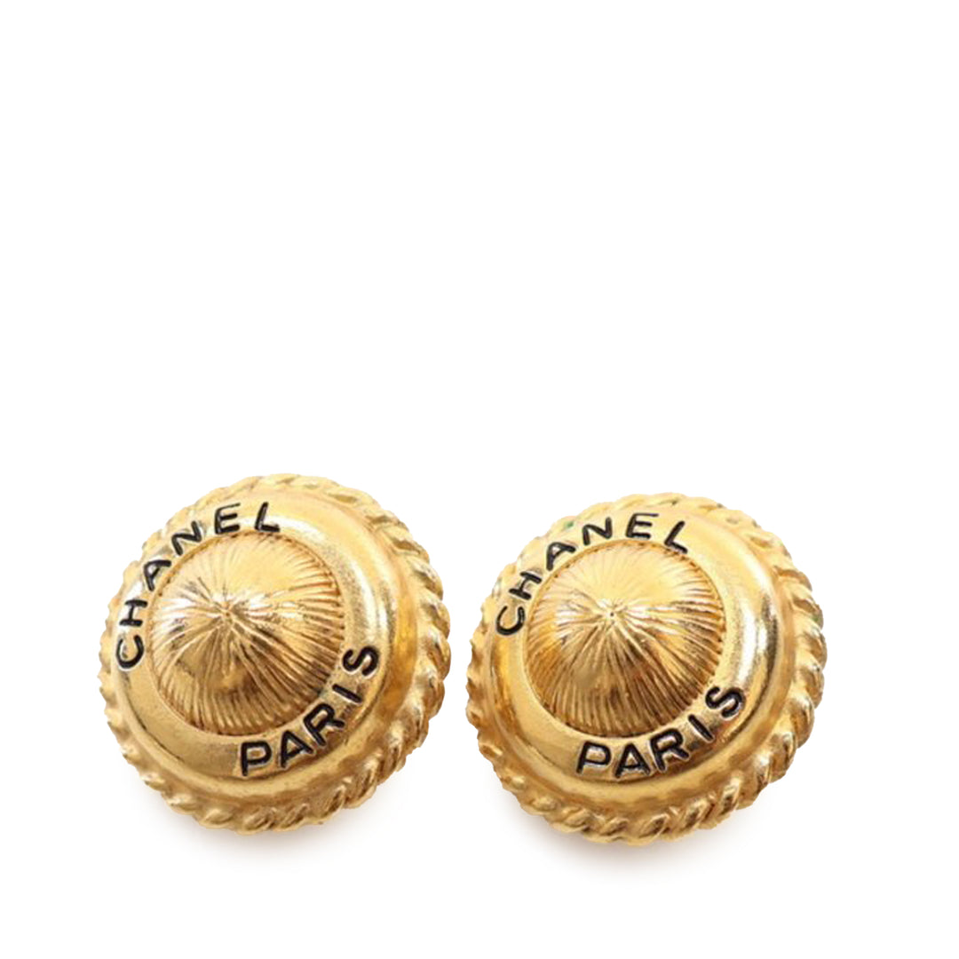 Gold Plated Logo Round Clip On Earrings Gold - Gaby Paris