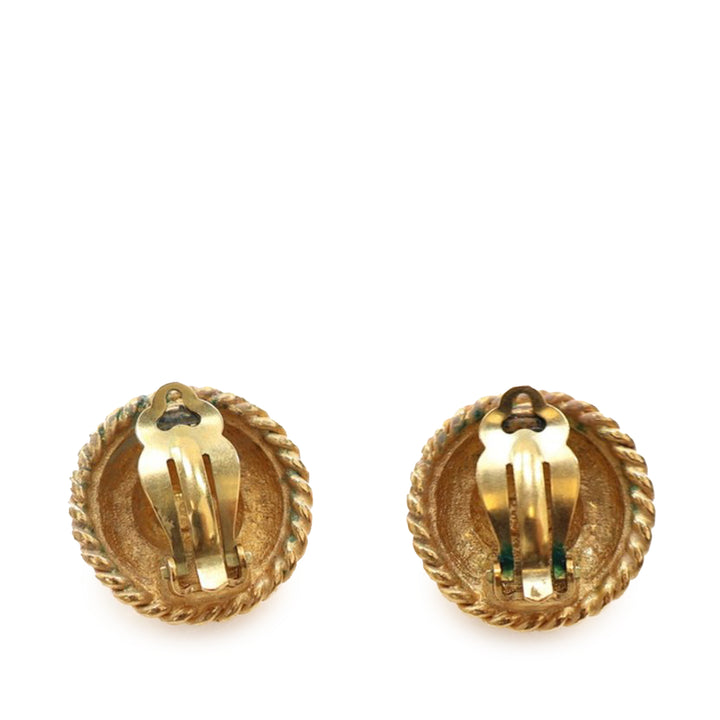 Gold Plated Logo Round Clip On Earrings Gold - Gaby Paris